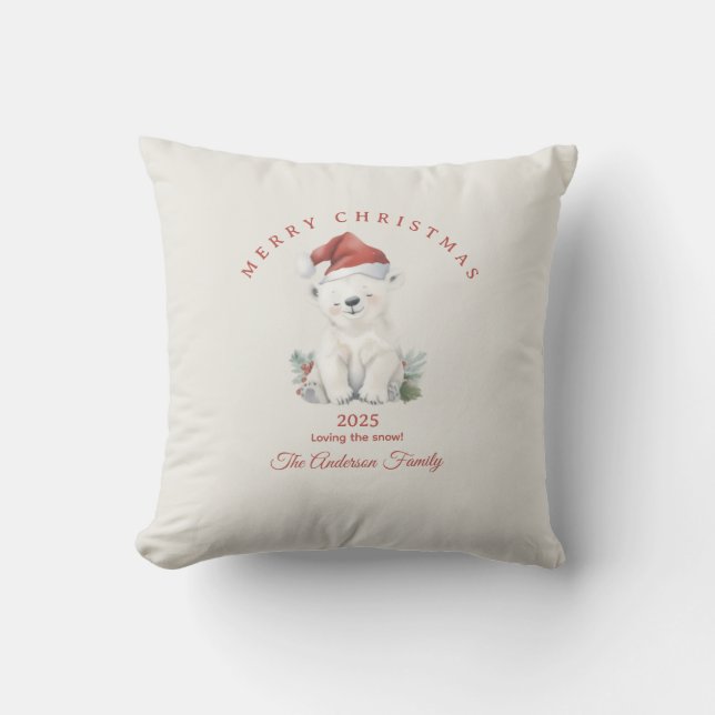 Custom polar bear watercolor Christmas vibe gift Cushion (Front)