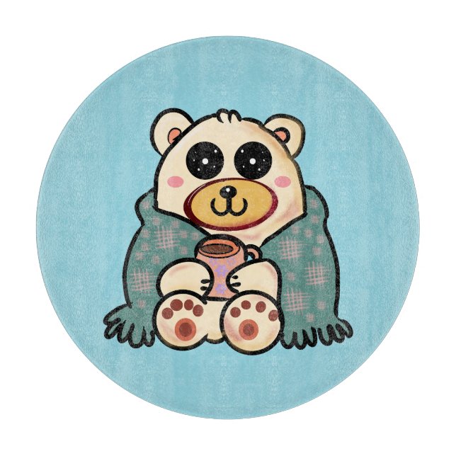 Custom Polar Bear with Coffee | Cute Winter Art Cutting Board (Front)