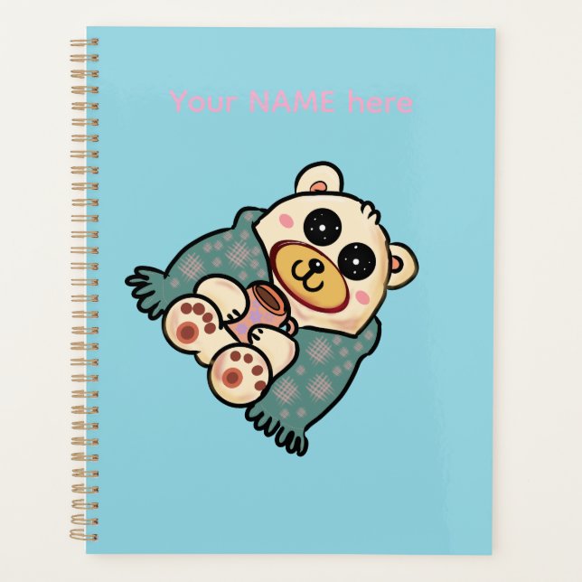 Custom Polar Bear with Coffee | Cute Winter Art Planner (Front)