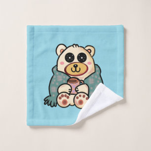 Custom Polar Bear with Coffee   Cute Winter Art Wash Cloth