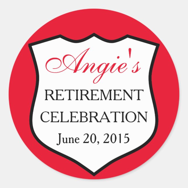 Custom Police Badge Black Red Retirement Classic Round Sticker (Front)