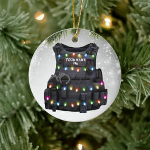 Custom Police Bulletproof Vest Police officer Ligh Ceramic Tree Decoration