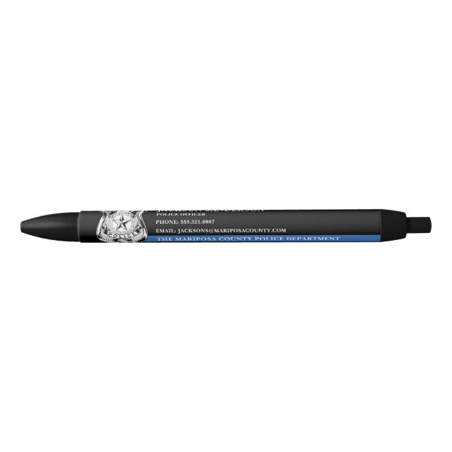 Custom Police Department Law Enforcement Logo Black Ink Pen (Front)