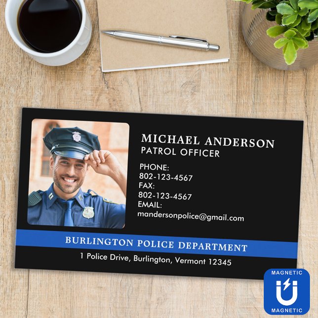 Custom Police Department Law Enforcement Photo Magnetic Business Card (Creator Uploaded)