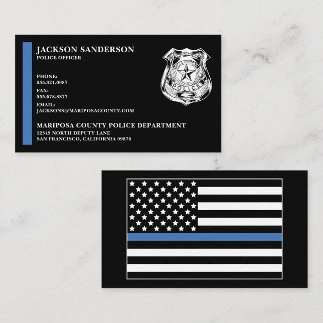 Custom Police Department Thin Blue Line Logo Business Card (Front/Back)