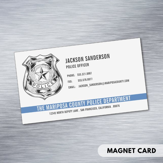 Custom Police Department Thin Blue Line Logo Magnetic Business Card (Custom Police Department Thin Blue Line Logo Business Card Magnet)