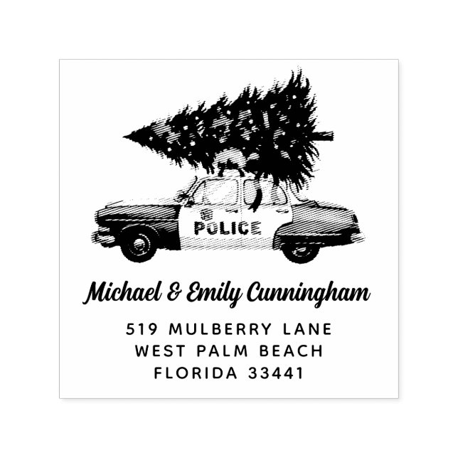 Custom Police Officer Christmas Tree Car Address Self-inking Stamp (Design)