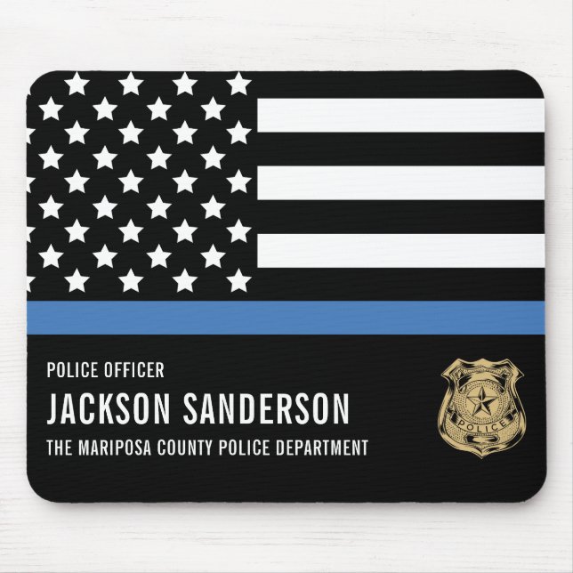Custom Police Officer Department Thin Blue Line Mouse Mat (Front)