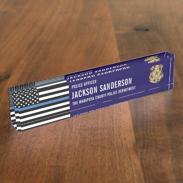 Custom Police Officer Department Thin Blue Line Nameplate (Side)