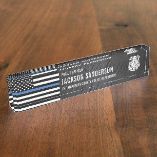 Custom Police Officer Department Thin Blue Line Nameplate