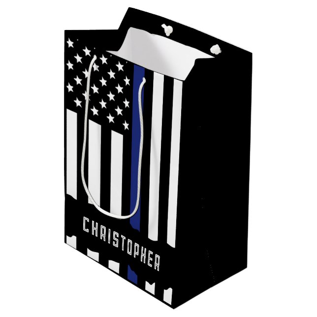 Custom Police Officer Law Enforcement Appreciation Medium Gift Bag (Front Angled)