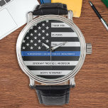 Custom Police Officer Law Enforcement Retirement Watch<br><div class="desc">Celebrate and show your appreciation to an outstanding Police Officer with this Thin Blue Line Retirement or Anniversary Police Pocket Watch - American flag design in Police Flag colours in a modern black an blue design . Perfect for service awards and Police Retirement gifts and law enforcement retirement. Personalise this...</div>