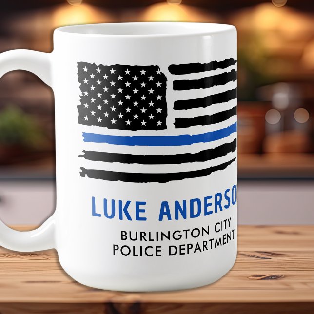 Custom Police Officer Personalised Thin Blue Line Coffee Mug (Creator Uploaded)