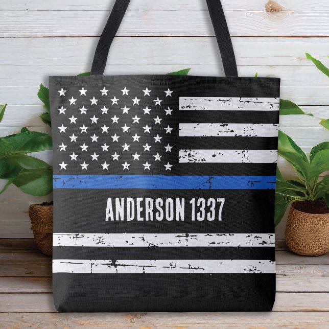 Custom Police Officer Thin Blue Line Personalised Tote Bag (Creator Uploaded)