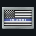 Custom Police Officer Thin Blue Line Police Belt Buckle<br><div class="desc">Personalised Police Officer Thin Blue Line USA Flag Police department Gifts!</div>
