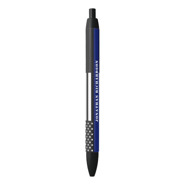 Custom Police Officer Thin Blue Line Police Dept Black Ink Pen (Front Vertical)