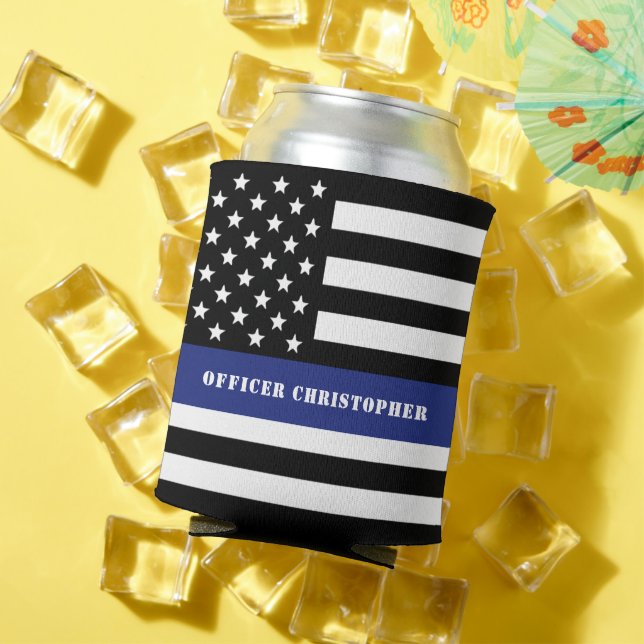 Custom Police Officer Thin Blue Line Police Dept.  Can Cooler (In Situ Summer)