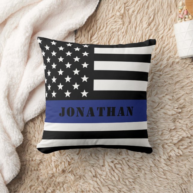 Custom Police Officer Thin Blue Line Police Dept. Cushion (Blanket)