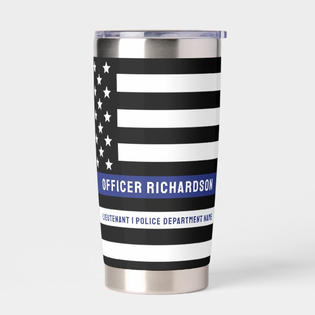 Custom Police Officer Thin Blue Line Police Dept Insulated Tumbler (Left)