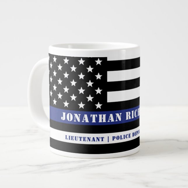 Custom Police Officer Thin Blue Line Police Dept Large Coffee Mug (Front Left)
