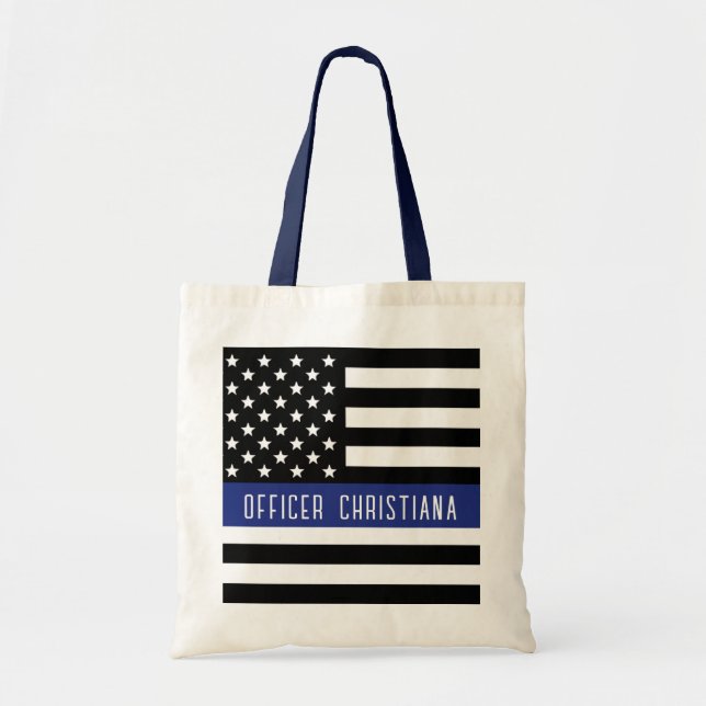 Custom Police Officer Thin Blue Line Police Dept. Tote Bag (Front)
