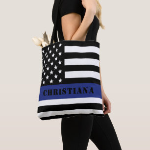 Custom Police Officer Thin Blue Line Police Dept. Tote Bag