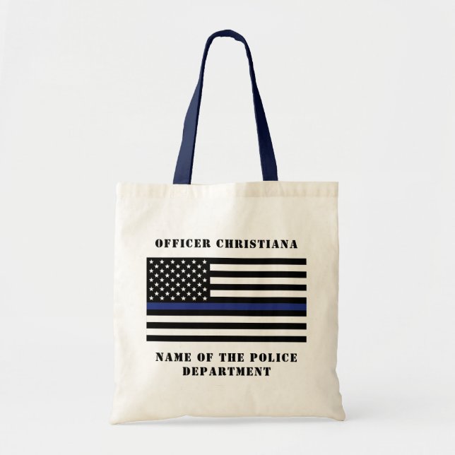Custom Police Officer Thin Blue Line Police Dept. Tote Bag (Front)