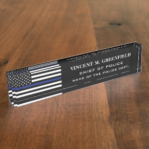 Custom Police Officer Thin Blue Line Police Nameplate