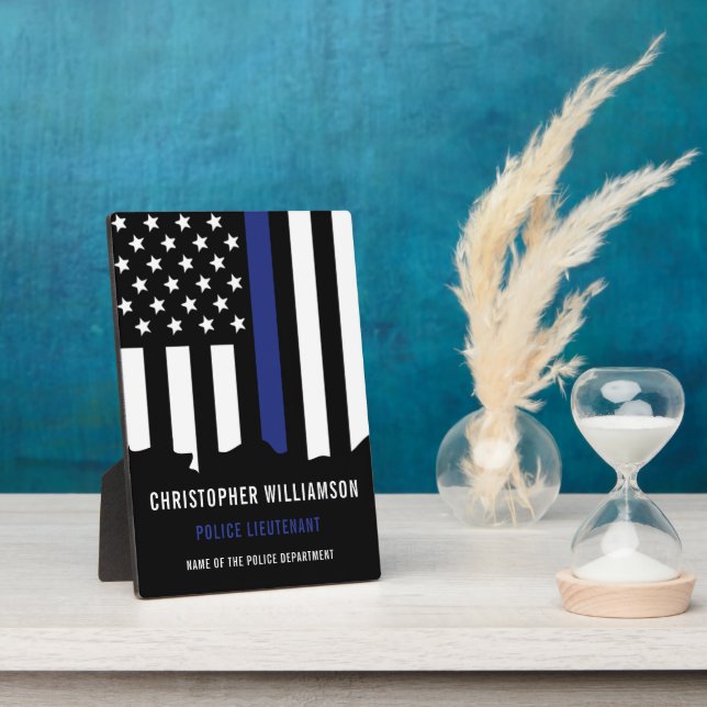 Custom Police Officer Thin Blue Line Police Plaque (Side)
