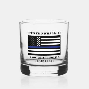 Custom Police Officer Thin Blue Line Police Whiskey Glass