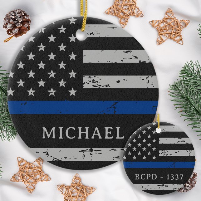 Custom Police Officer Thin Blue Line USA Flag Ceramic Tree Decoration (Creator Uploaded)