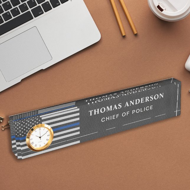 Custom Police Officer Vintage Thin Blue Line Clock Nameplate (Creator Uploaded)