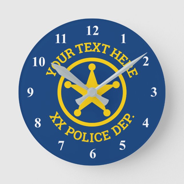 Custom police star badge wall clock with numbers (Front)