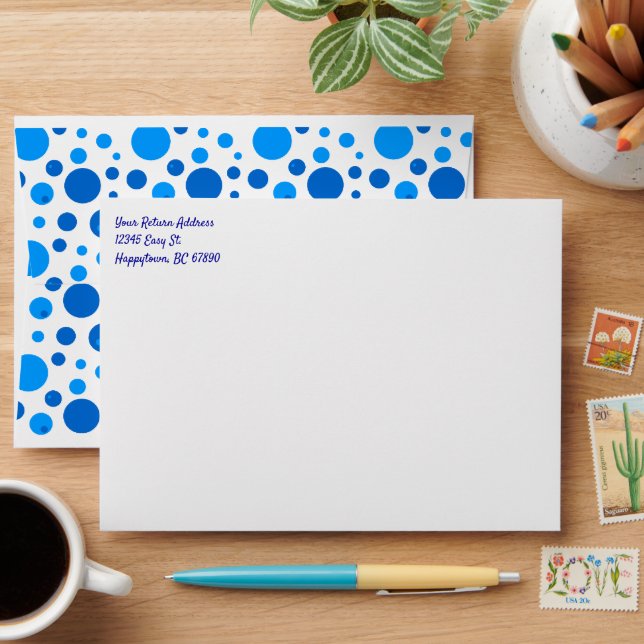Custom Polka Dot Allover Pattern in Blues Envelope (Desk)