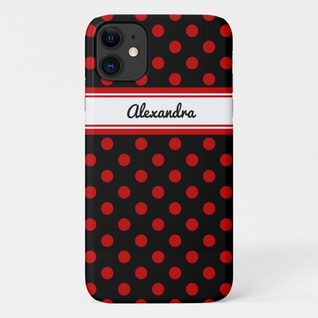 Custom Polka Dot Red Black Background Case-Mate iPhone Case (Back)