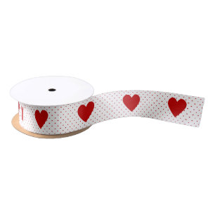 Custom Polka Dot Red White Background Monogram Satin Ribbon