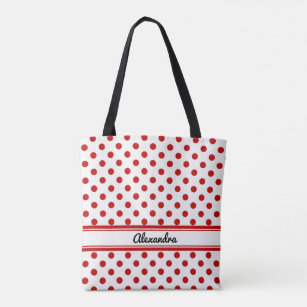 Custom Polka Dot Red White Background Tote Bag
