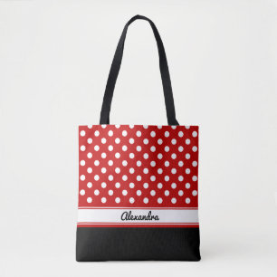 Custom Polka Dot White Red Black Base Tote Bag