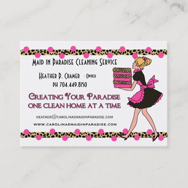 Custom Polka Dots Leopard Print Cleaning Service Business Card (Front)