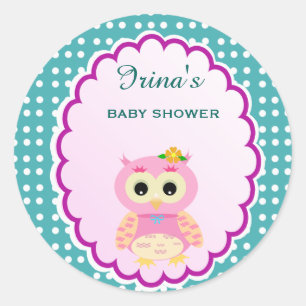 Custom Polkadot Owl Baby Shower Favour Sticker Tag