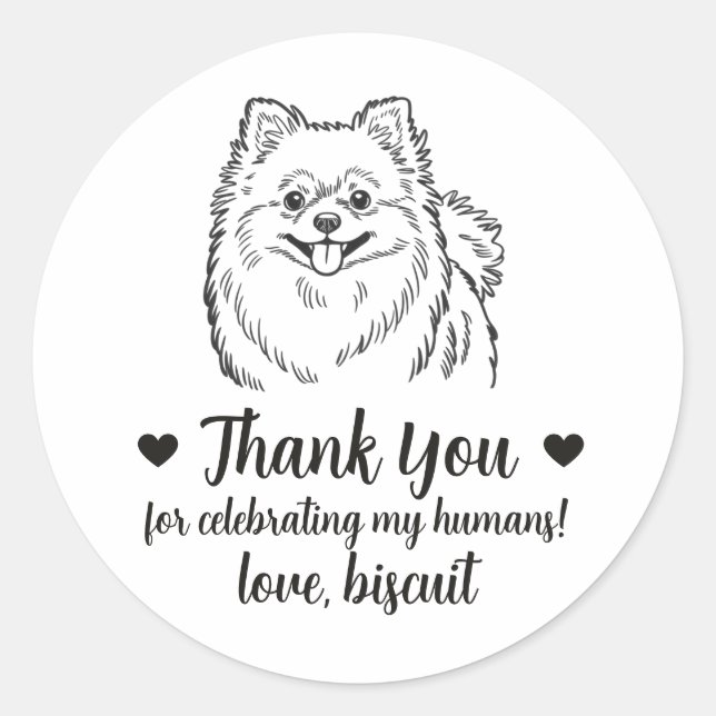 Custom Pomeranian Dog Wedding Favour Stickers (Front)