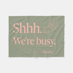 Custom Poodle Name Shhh We're Busy Sage Coral Fleece Blanket