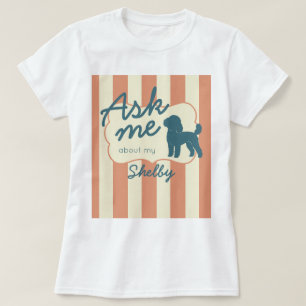 Custom Poodle Name Silhouette Terracotta Stripes T-Shirt