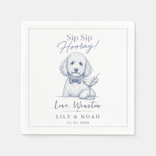 Custom Poodle Wedding Cocktail Keepsake bow blue Napkin