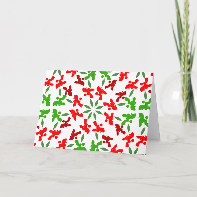 Custom Poodle Xmas Greeting Card - Festive Red (Front)