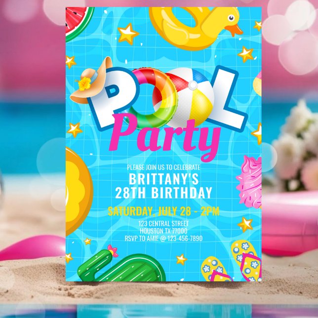 Custom Pool Party Birthday Summer Birthday Party Invitation (Creator Uploaded)