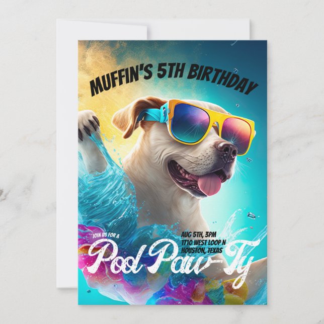 Custom Pool Paw-Ty Dog Party  Invitation (Front)