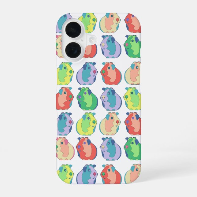 Custom Pop Art Guinea Pig Colourful Pattern iPhone 16 Case (Back)