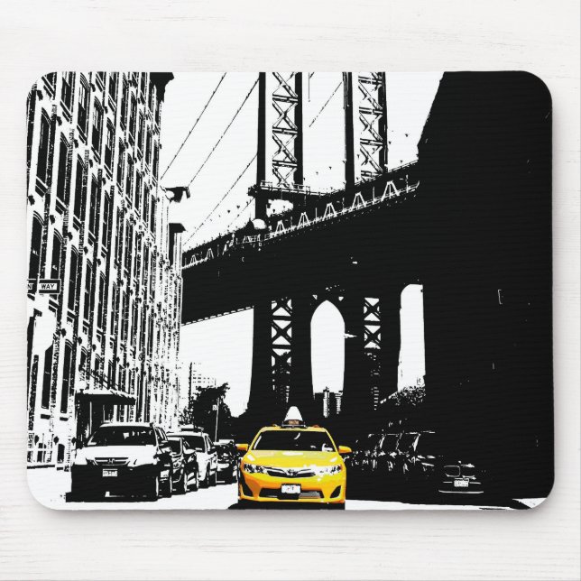 Custom Pop Art Nyc New York City Yellow Taxi Mouse Mat (Front)