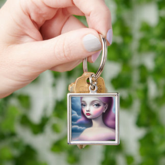 Custom Pop Surrealism Clouds Girl Key Ring